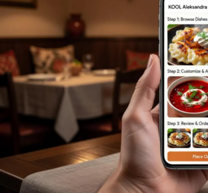 Proces zamawiania jedzenia z wykorzystaniem telefonu i menu J. & Ł. Łukasz Alberski