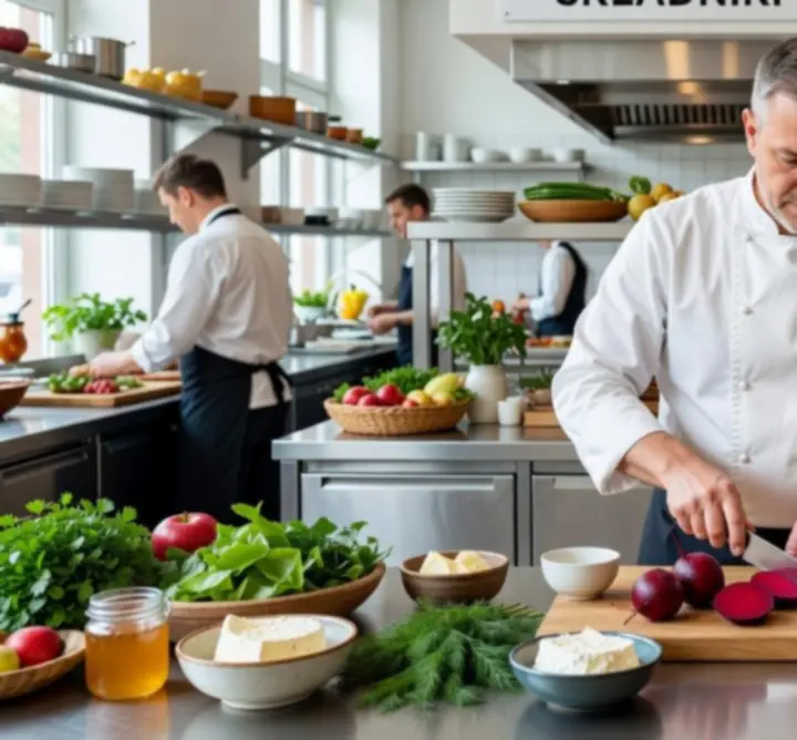 Nowoczesna kuchnia restauracyjna z przygotowywanymi świeżymi daniami