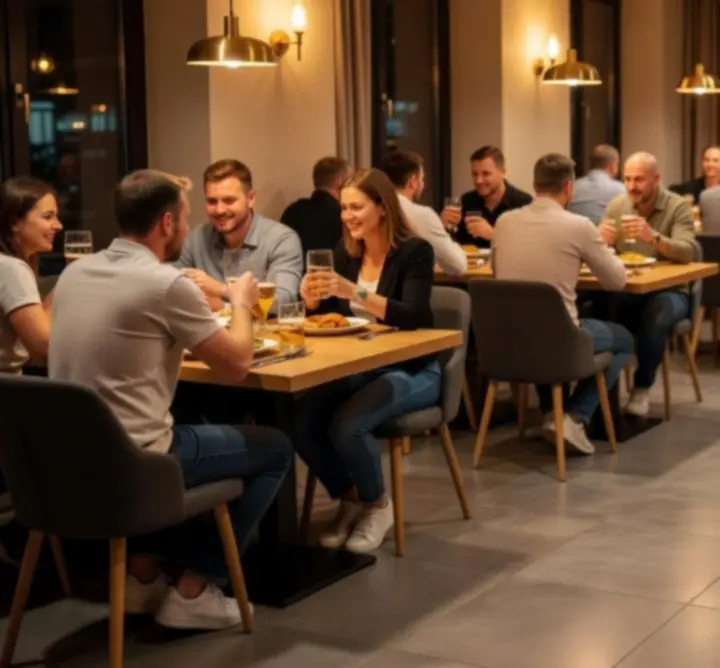 Restauracyjna sala J. & Ł. Łukasz Alberski w Gdyni przygotowana na przyjęcie gości