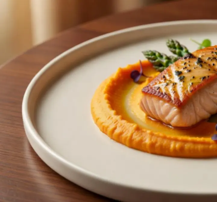 Zbliżenie na danie z menu restauracji J. & Ł. Łukasz Alberski podane na eleganckim talerzu