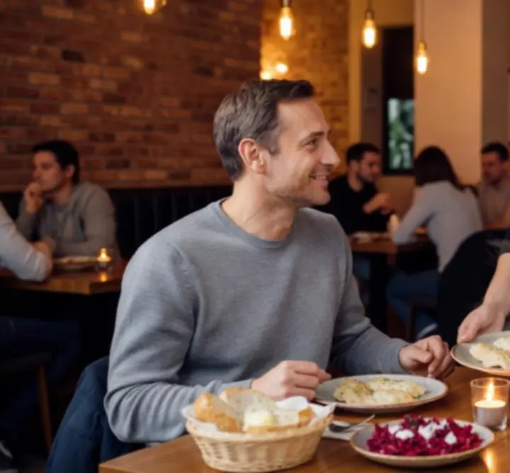 Kelner obsługujący stolik w restauracji